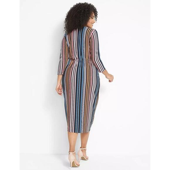 Lane Bryant striped Surplice-Neck Side-Ruched Midi Dress sz 22/24 new with tags - Picture 2 of 8